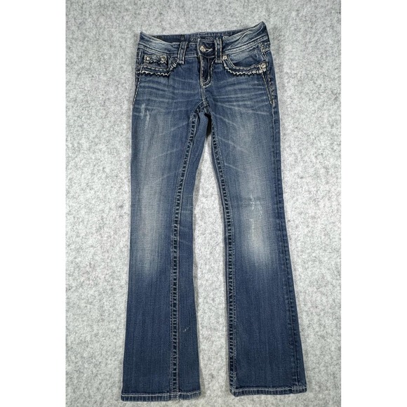 Miss Me Denim - Miss Me Bootcut Jeans Womens 26 Blue Dark Wash Embroidered Rhinestone Denim
